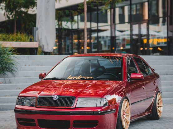 A red Skoda Octavia