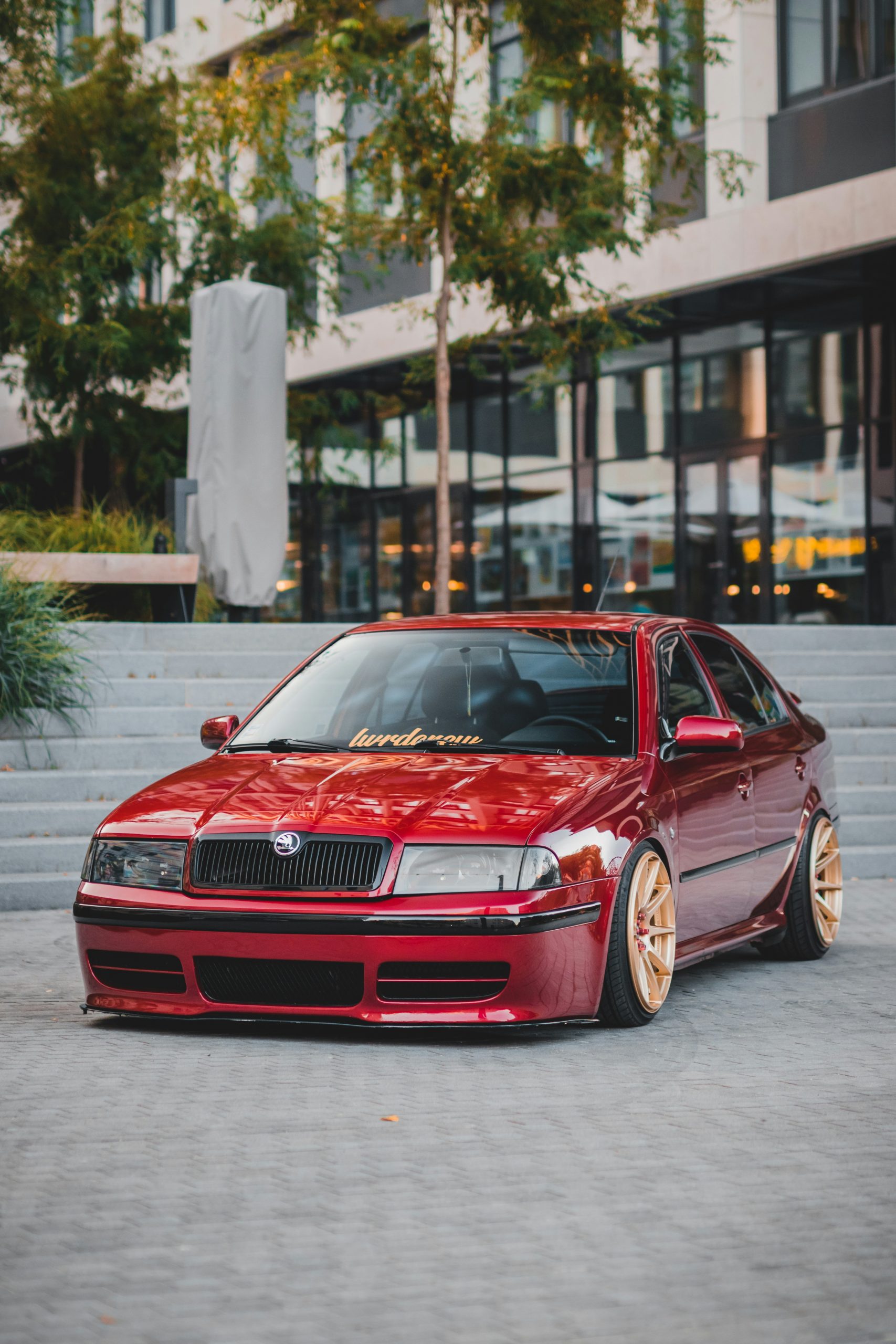 A red Skoda Octavia